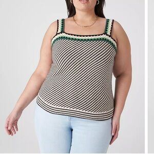 Lane Bryant Crochet Knit Tank Top 22/24 NWT Plus Size Retro Stripe